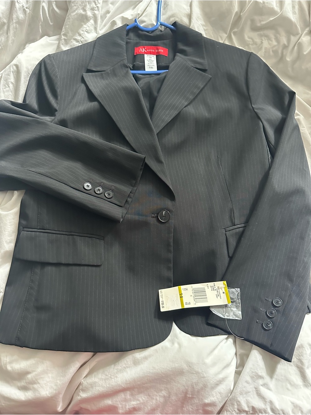 Anne Klein Charcoal Pinstripe Single-Button Blazer